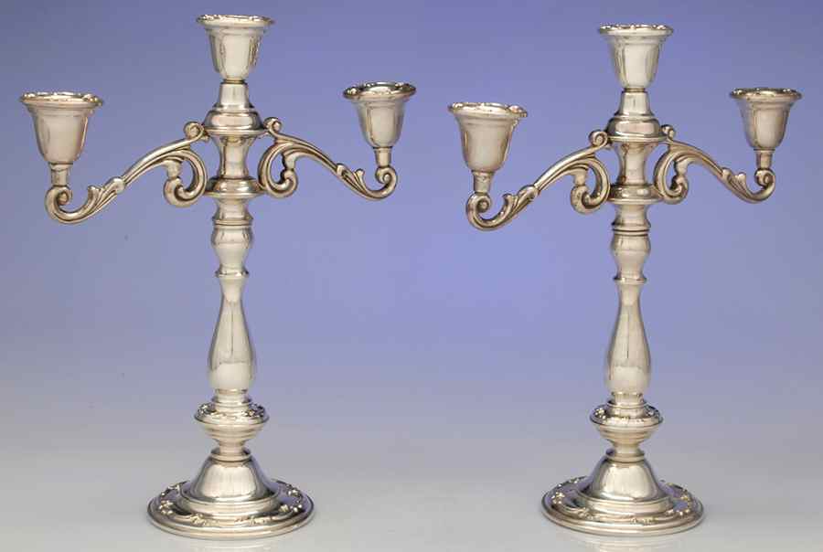Rhapsody-New (Sterling, 1957, Hollowware) Pair of Weighted 3 Light Candelabra by International Silver-1