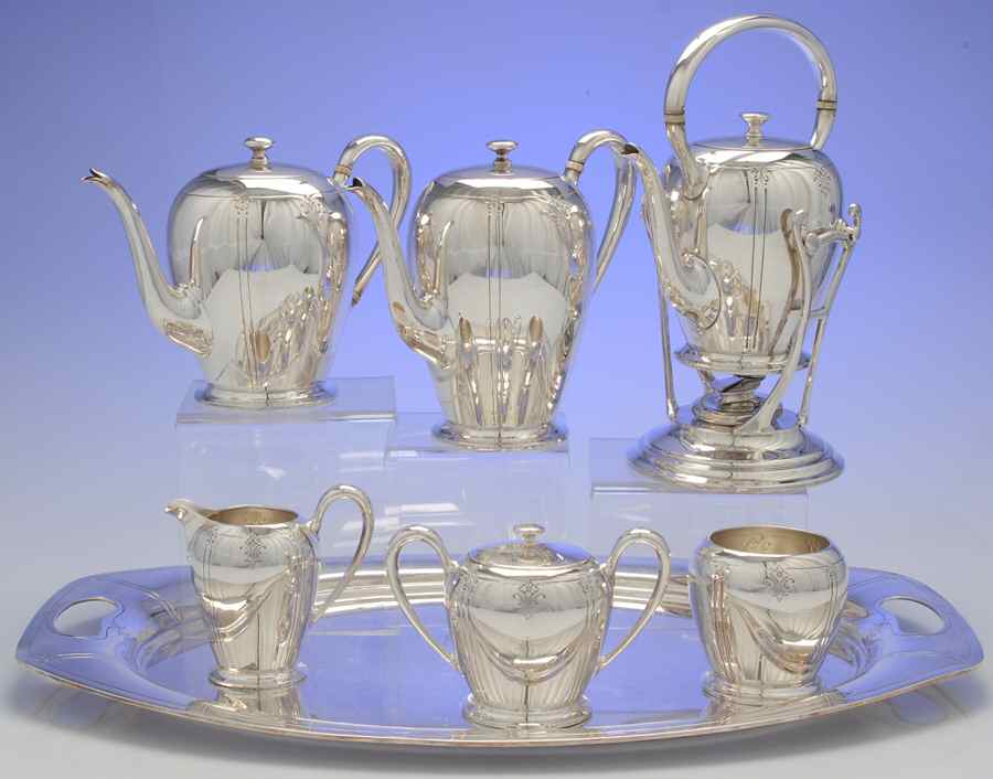 Sedan (Sterling, Hollowware) 6 Piece Tea Set (SCP, STP, SCR, SSU, SWB, SKES) by International Silver-1