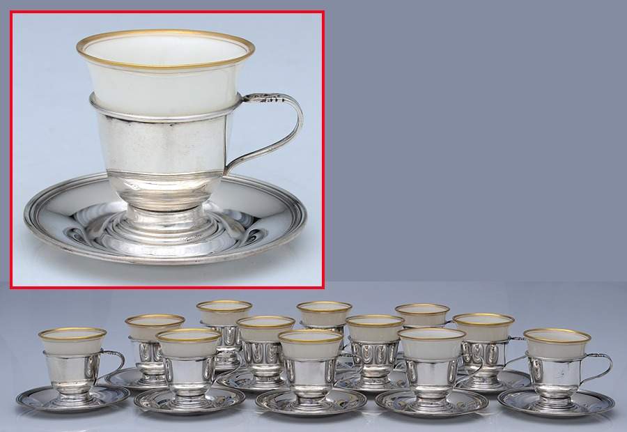 Spring Glory (Sterling, 1942, Hollow, C360) Demi Cup and Saucer with Lenox Liner - Set of 12 by International Silver-1