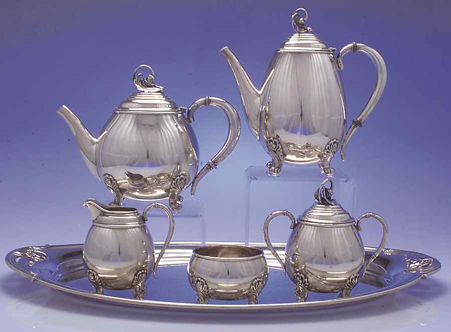 Spring Glory (Sterling, 1942, Hollow, C360) 6 Piece Tea Set (SCP, STP, SCR, SSU, SWB, WTL) by International Silver-1