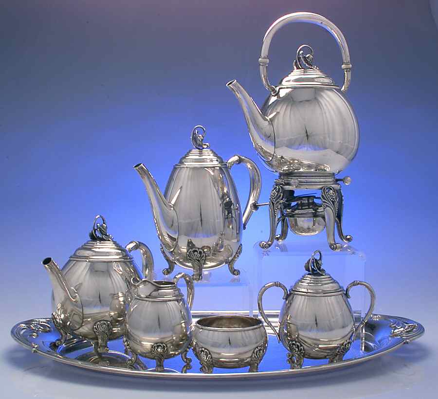 Spring Glory (Sterling, 1942, Hollow, C360) 7 Piece Tea Set (SCP, STP, SCR, SSU, SWB, SKES & WTL) by International Silver-1