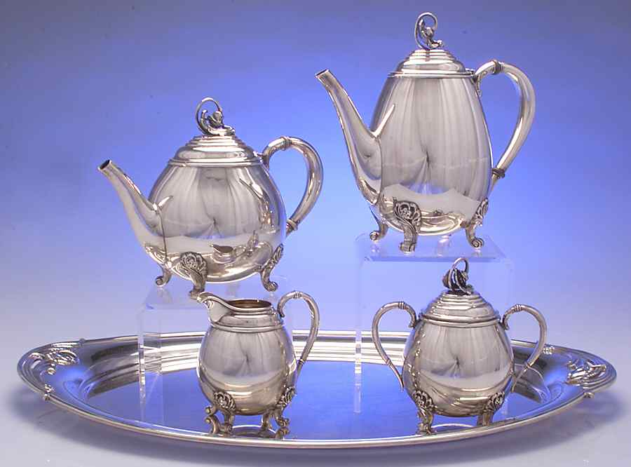 Spring Glory (Sterling, 1942, Hollow, C360) 5 Piece Tea Set (SCP, STP, SCR, SSU, WTL) by International Silver-1