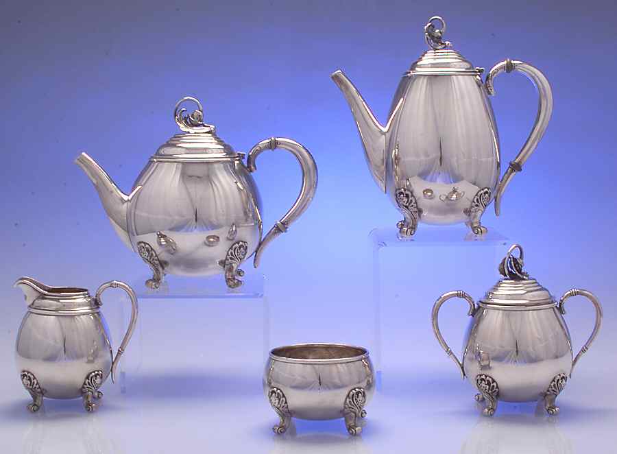 Spring Glory (Sterling, 1942, Hollow, C360) 5 Piece Tea Set (SCP, STP, SCR, SSU, SWB) by International Silver-1