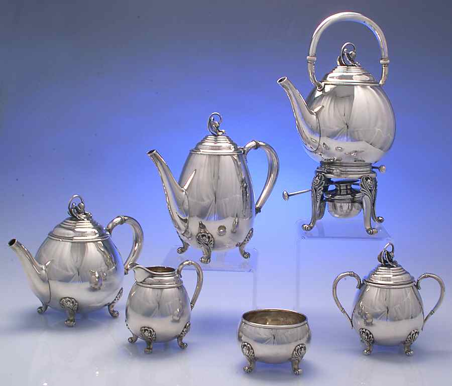 Spring Glory (Sterling, 1942, Hollow, C360) 6 Piece Tea Set (SCP, STP, SCR, SSU, SWB, SKES) by International Silver-1