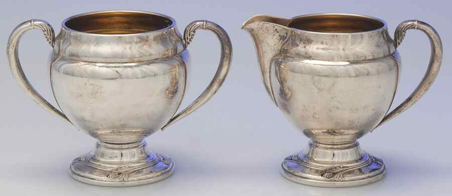 Spring Glory (Sterling, 1942, Hollow, C360) Mini Sterling Creamer and Open Sugar by International Silver-1