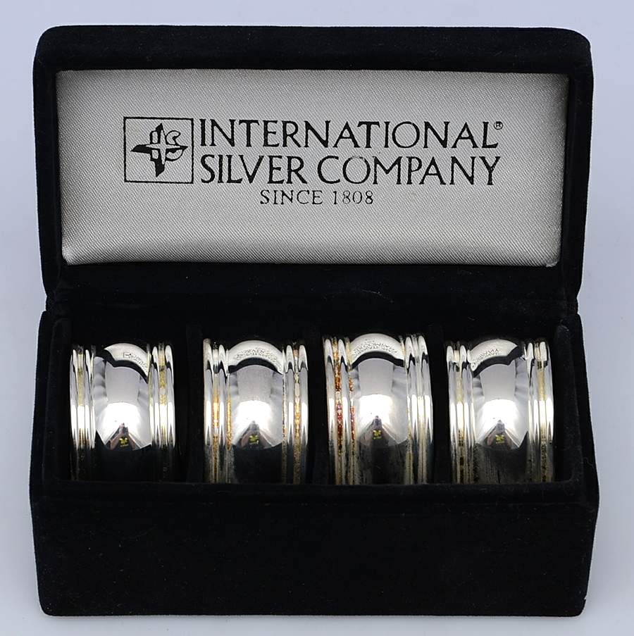 Windsor (Silverplate, 1994, Hollowware) Napkin Ring - Set of 4 with Case by International Silver-1