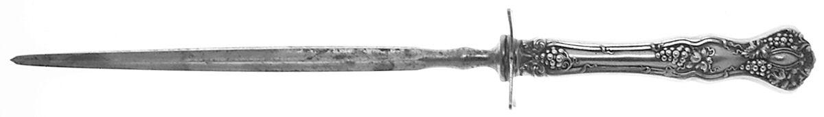 Vintage (Silverplate, 1904, Monograms)  Large Roast Steel Rod Knife Sharpener by International Silver-1