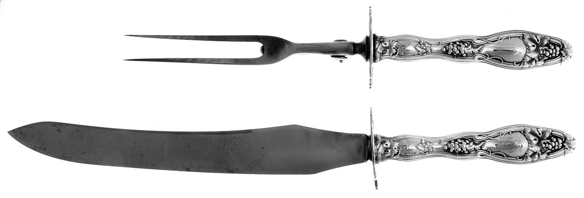 Cloeta (Sterling, 1904, Monograms) (2 Pc)Carving Set-Lg Stnbl/Roast w/Sterling Guard by International Silver-1