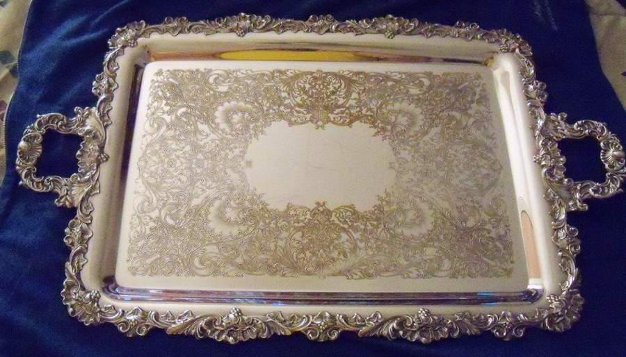 English Scroll (Silverplate, Hollowware) Large Silverplate Waiter Tray by International Silver-1