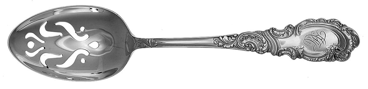 Aldine (Silverplate, 1895, Monograms) Pierced Tablespoon (Serving Spoon) by International Silver-1