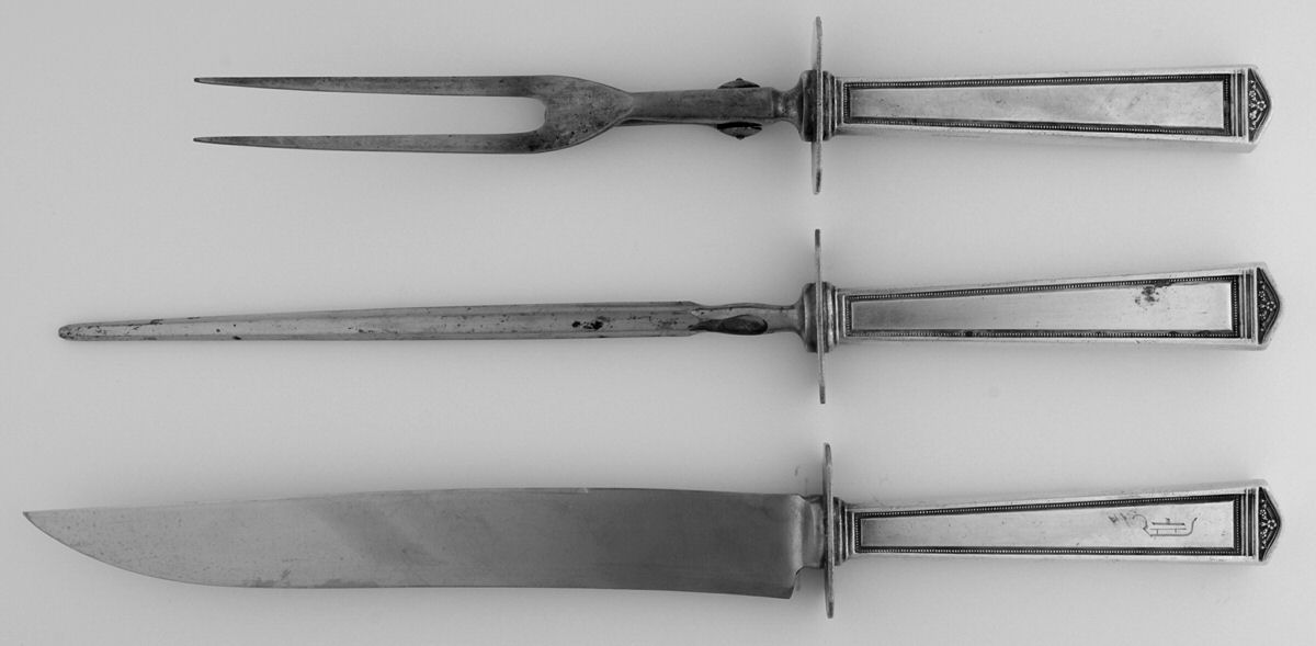Anniversary (Silverplate, 1923, Monograms) Large 3-Piece Roast Carving Set w/ Stainless Blade by International Silver-1