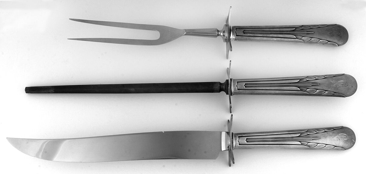 Orchid (Sterling, 1929-1930) (3 Pc)Carving Set-Lg Stnbl/Roast w/Sterling Guard by International Silver-1