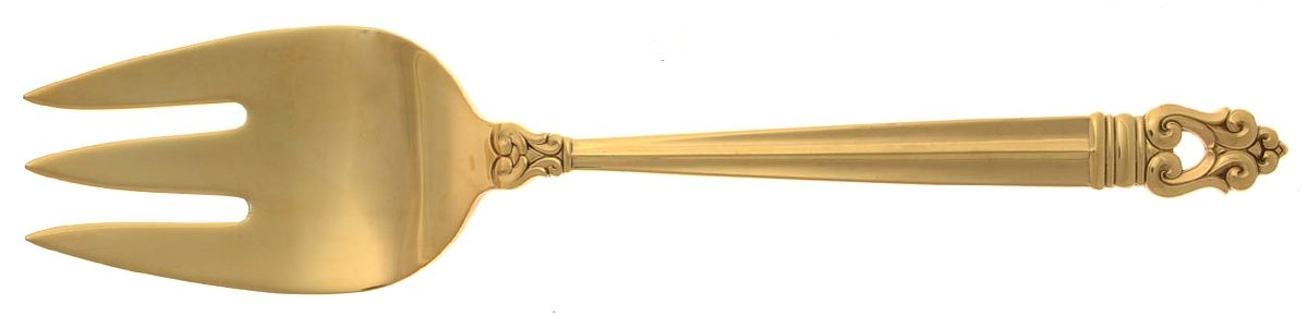 Royal Danish-Gold Vermeil (Sterling) Medium Solid Cold Meat Serving Fork by International Silver-1