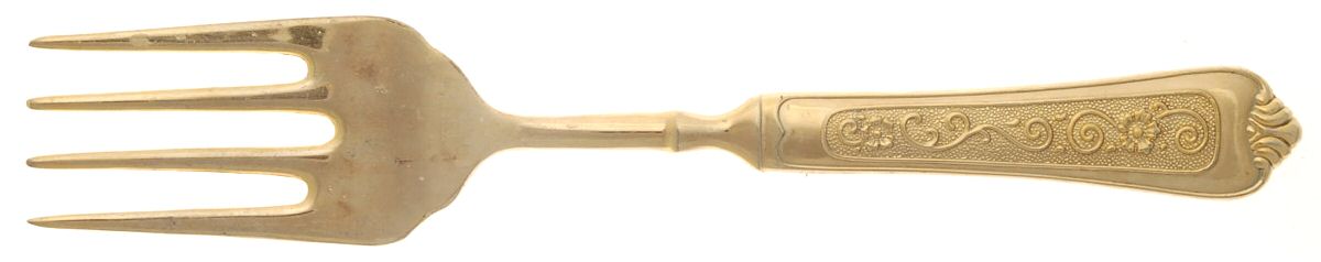 INS315 (GOLD ELECTROPLATE) Large Solid Cold Meat Serving Fork by International Silver-1