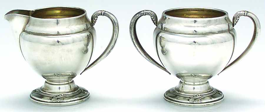 Spring Glory (Sterling, Hollow, C369) Mini Sterling Creamer and Open Sugar by International Silver-1