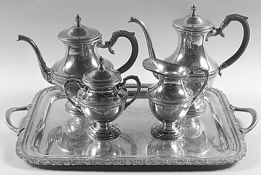 First Love (Silverplate, Hollowware) 5-Piece Silverplate Tea Set (with Tray) by International Silver-1