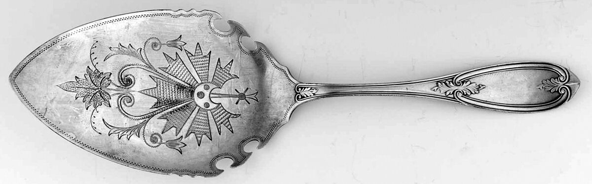 Olive (Silverplate, 1848) Small Bright Cut Solid Pie Knife by International Silver-1