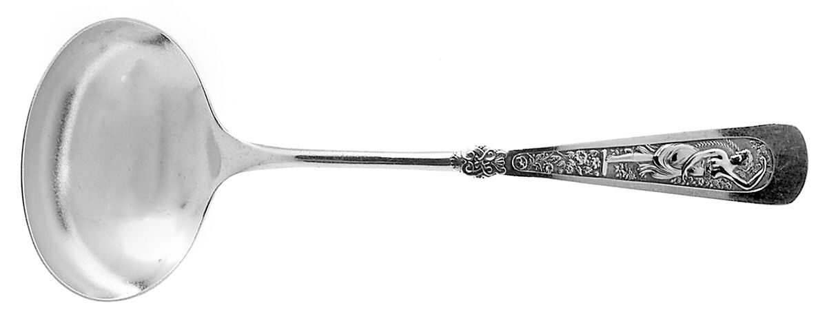 Arcadian (Silverplate, 1884, Monograms) Solid Gravy Ladle by International Silver-1
