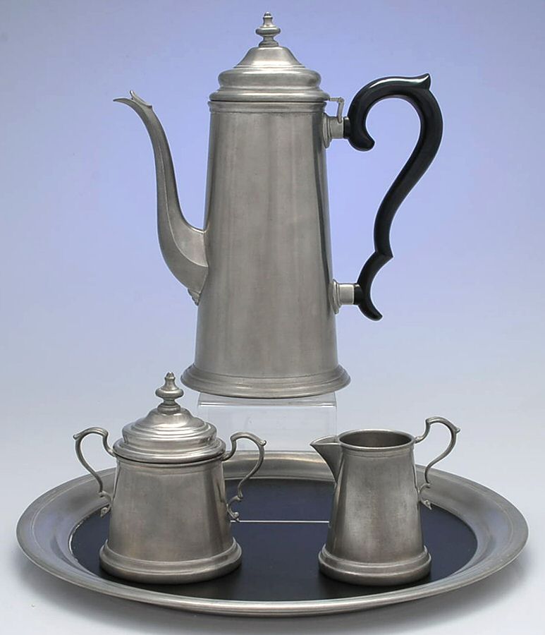 27803 (Pewter, Hollowware) (3 Pc) Coffee Set with 14" Round Tray by International Silver-1