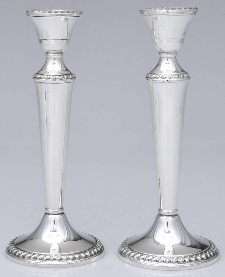 1901 (Sterling, Hollowware) Pair of 8" Weighted Candlesticks by International Silver-1
