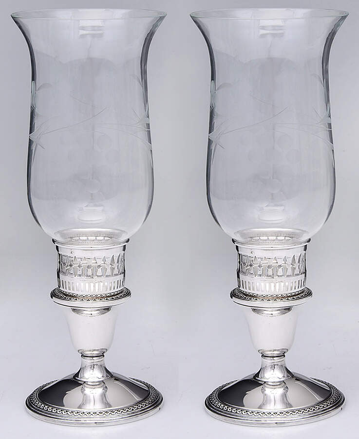 20115 (Sterling, Hollowware) Pair of Weighted Hurricane Lamp & Globe by International Silver-1