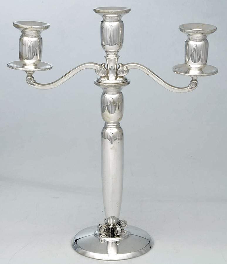 Northern Lights-1946-Plain (Sterling, Hollowware) 14" 3 Light Weighted Candelabra by International Silver-1