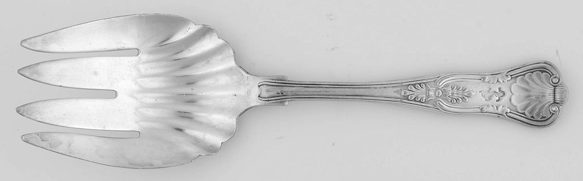 Naval (Silverplate, Kings Design) Large Solid Fish Serving Fork by International Silver-1
