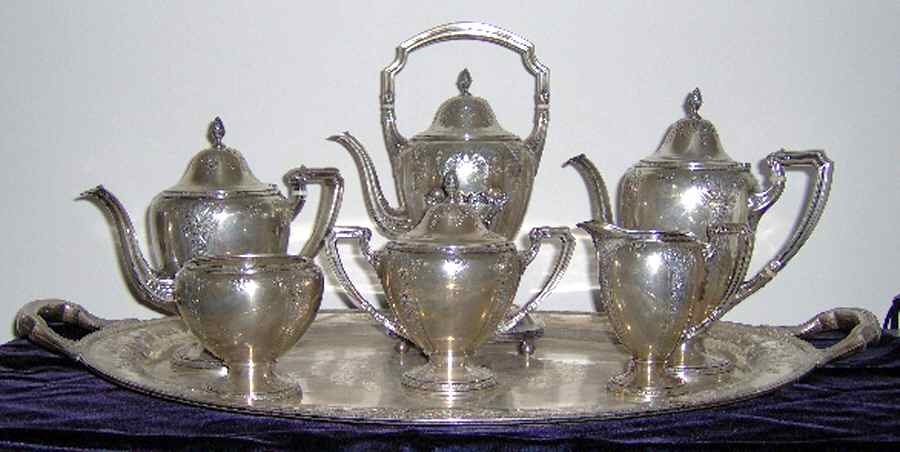 Charmont (Sterling, Hollowware) 7 Piece Tea Set (SCP, STP, SCR, SSU, SWB, SKES & WTL) by International Silver-1