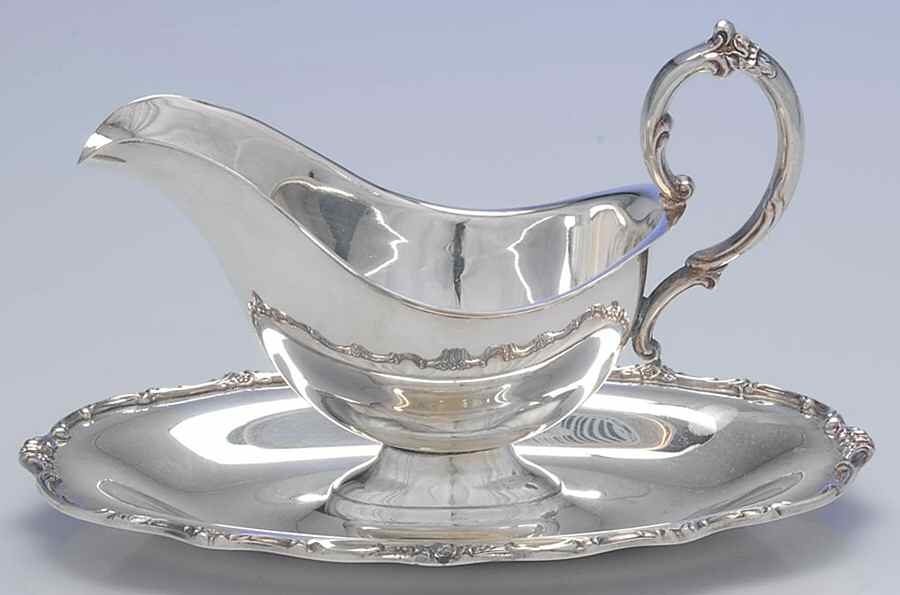 Wellington (Silverplate, Hollowware, Floral&Scroll) Plated Gravy Boat with Attached Underplate by International Silver-1
