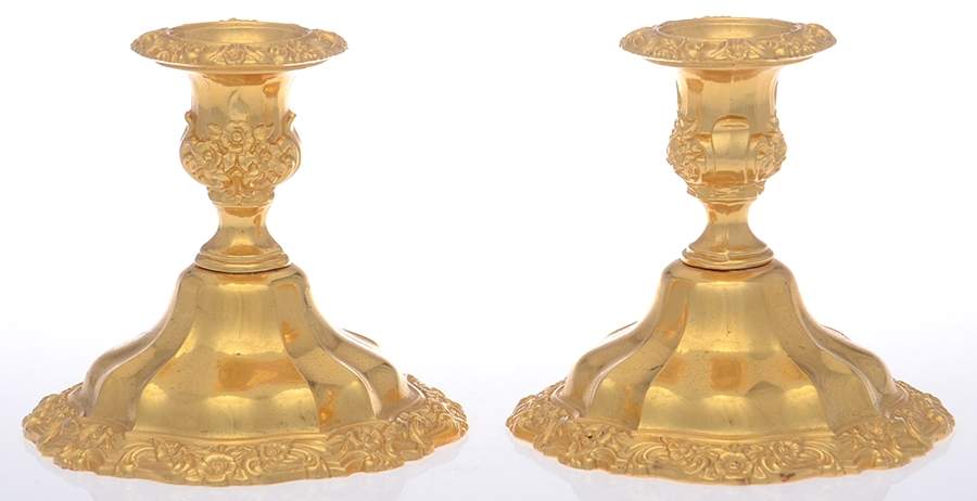 Countess-Gold (Electroplate, Hollowware) Pair of 4" Console Candleholders by International Silver-1