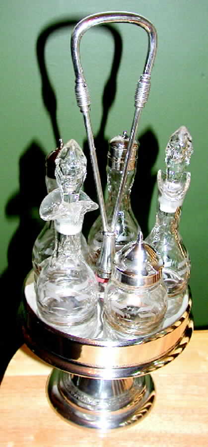 0586 (Silverplate, Hollowware) Cruet Set (5 Crystal Bottles with Stand) by International Silver-1