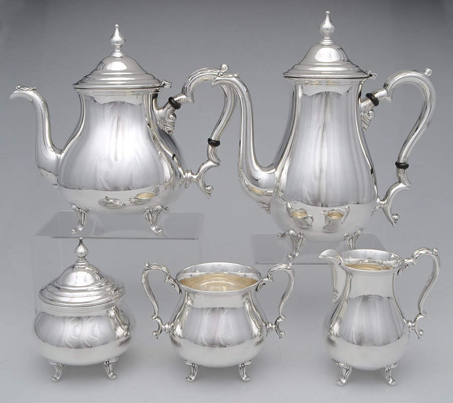 Deerfield-Beacon Hill (Sterling, Hollowware) 5 Piece Tea Set (SCP, STP, SCR, SSU, SWB) by International Silver-1