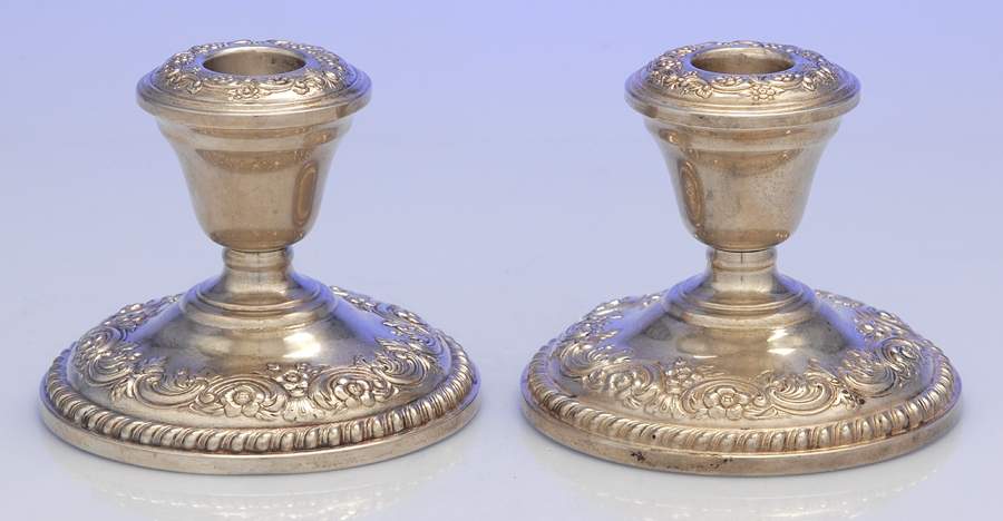 N283 (Sterling, Hollowware) Pair of Weighted Console Candleholders by International Silver-1