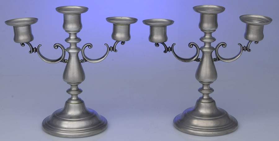 277 (Pewter, Hollowware) Pair of 8" 3 Light Candelabras by International Silver-1