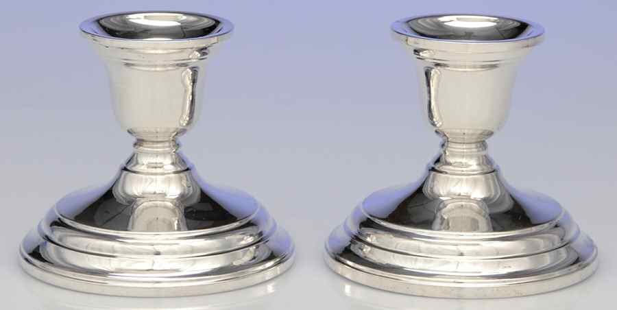 N103 (Sterling, Hollowware) Pair of Weighted Console Candleholders by International Silver-1