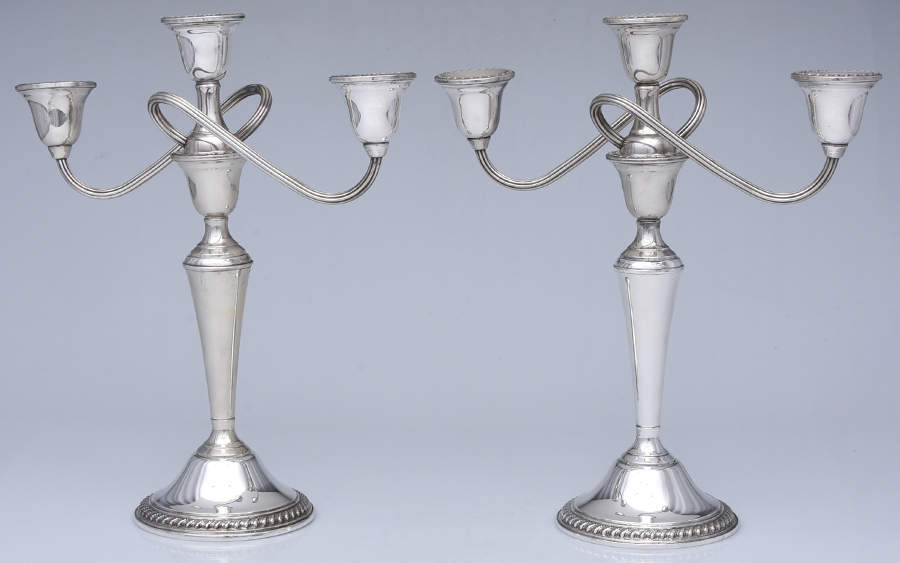 English Gadroon (Sterling, Hollowware) Pair of Weighted 3 Light Candelabra by International Silver-1