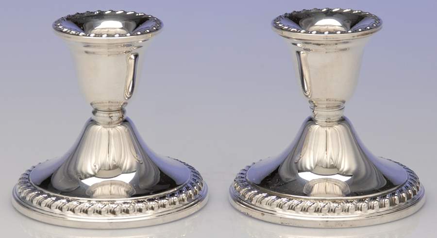English Gadroon (Sterling, Hollowware) Pair of Weighted Console Candleholders by International Silver-1