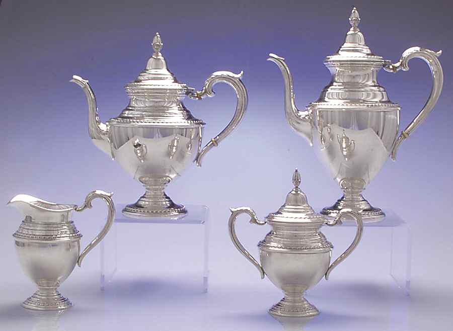 English Gadroon (Sterling, Hollowware) 4 Piece Tea Set (SCP, STP, SCR, SSU) by International Silver-1
