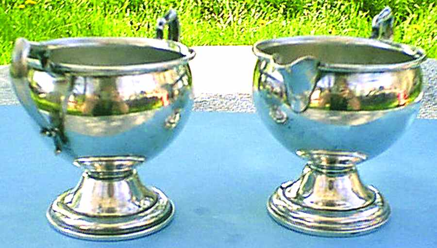 10232 (Sterling, Hollowware) Weighted Mini Creamer and Open Sugar by International Silver-1