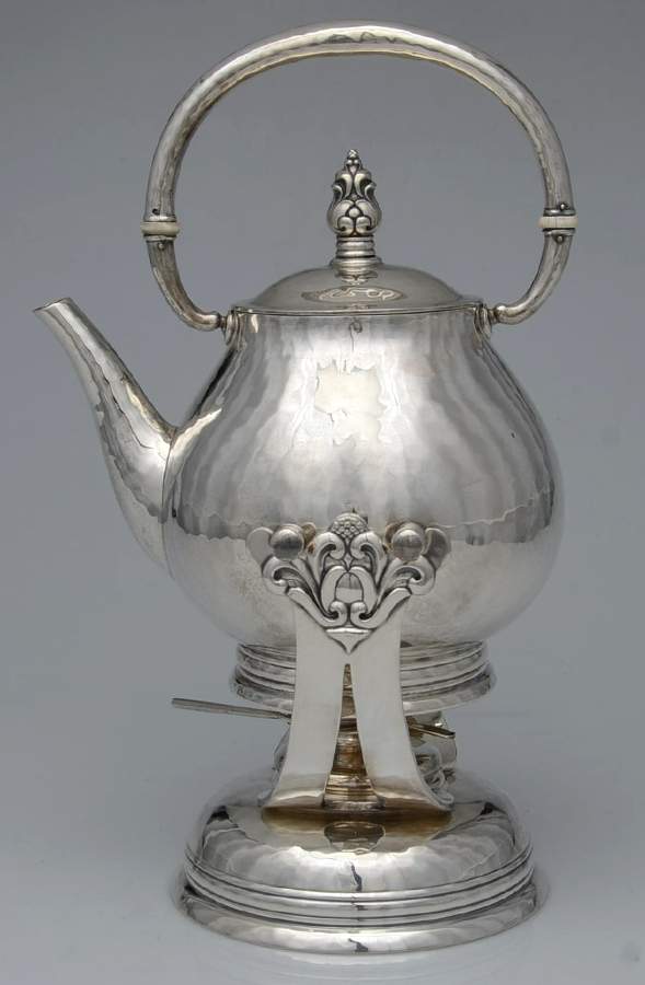 Royal Danish (Strl, Hlwr, Hand Hammered) Kettle, Stand & Burner by International Silver-1