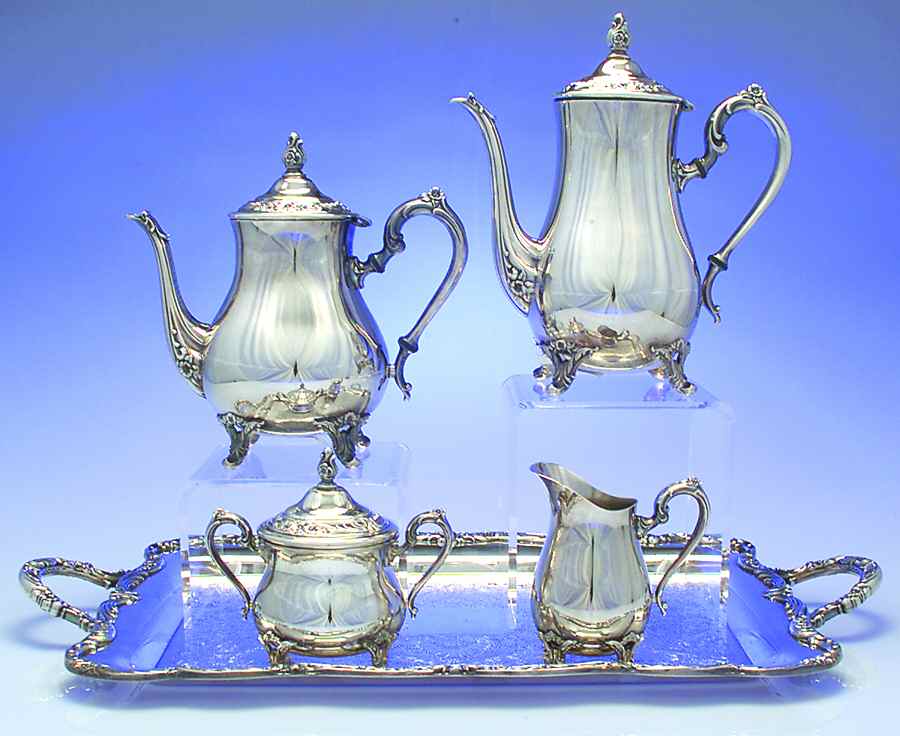 INS408 (Silverplate, Hollowware) 5-Piece Silverplate Tea Set (with Tray) by International Silver-1