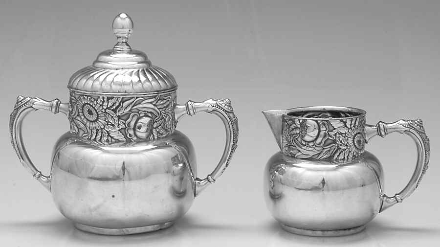 1651 (Silverplate, Hollowware) Creamer & Sugar with Lid Set by International Silver-1
