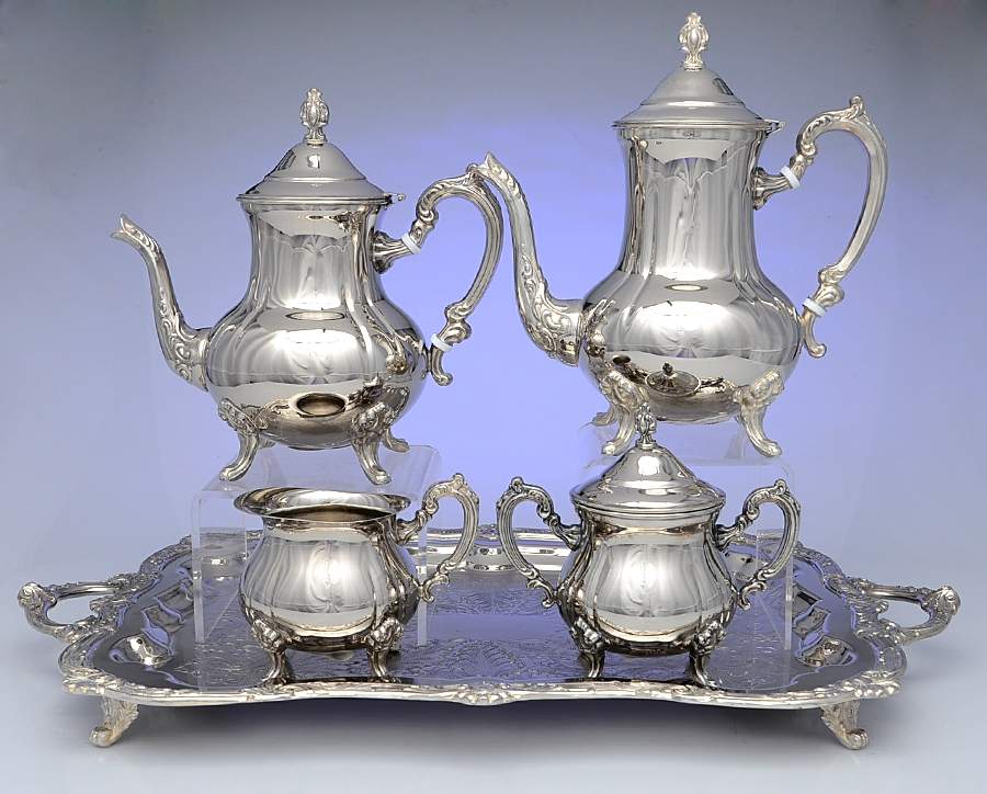 INS430 (Silverplate, Hollowware) 5-Piece Silverplate Tea Set (with Tray) by International Silver-1