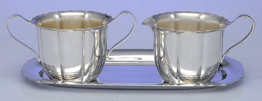 625 (Silverplate, Hollowware) Creamer, Open Sugar & Tray Set by International Silver-1