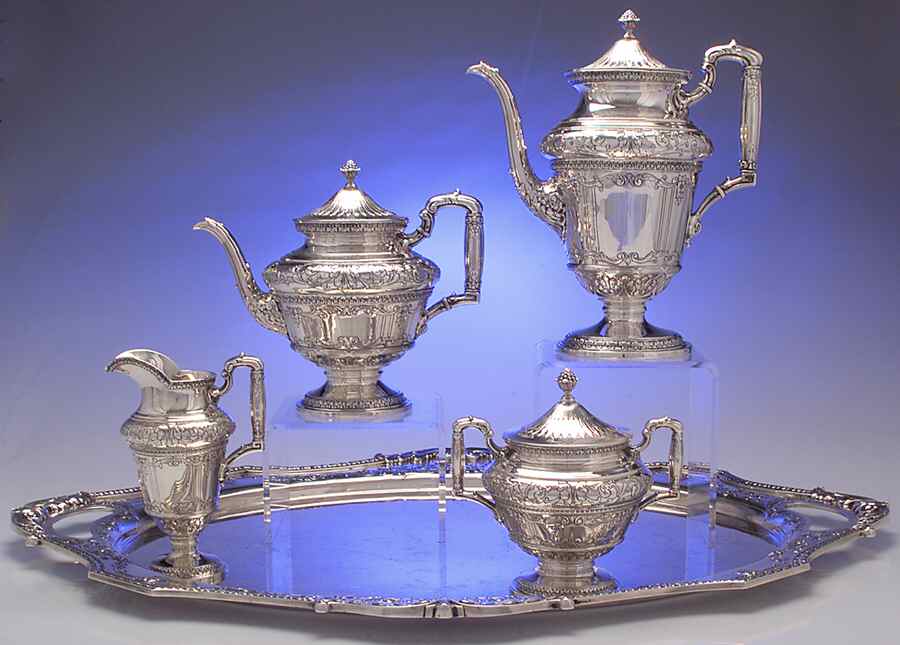 Marie Antoinette (Sterling, Hollowware) 5 Piece Tea Set (SCP, STP, SCR, SSU, WTL) by International Silver-1