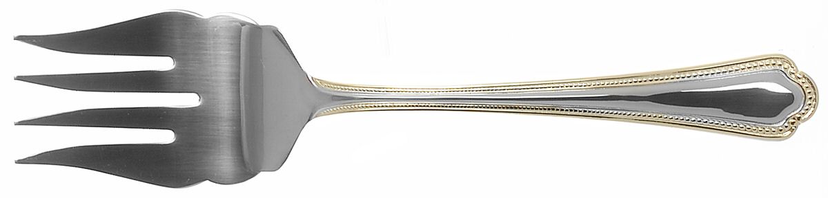 Colonial Bead (Stainless Goldacc) Medium Solid Cold Meat Serving Fork by International Silver-1