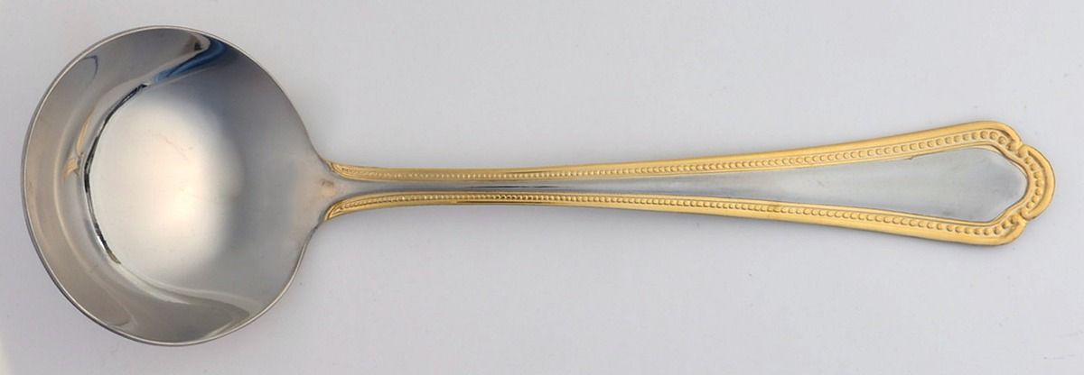 Colonial Bead (Stainless Goldacc) Solid Gravy Ladle by International Silver-1