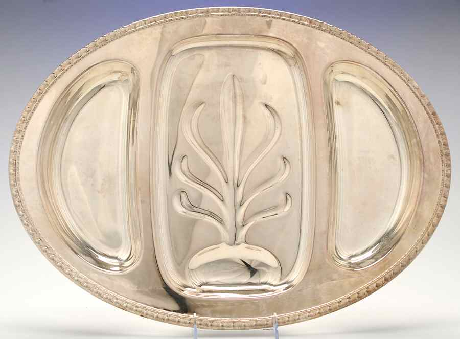 1757 (Silverplate, Hollowware) Large 3-Part Footed Meat Platter by International Silver-1