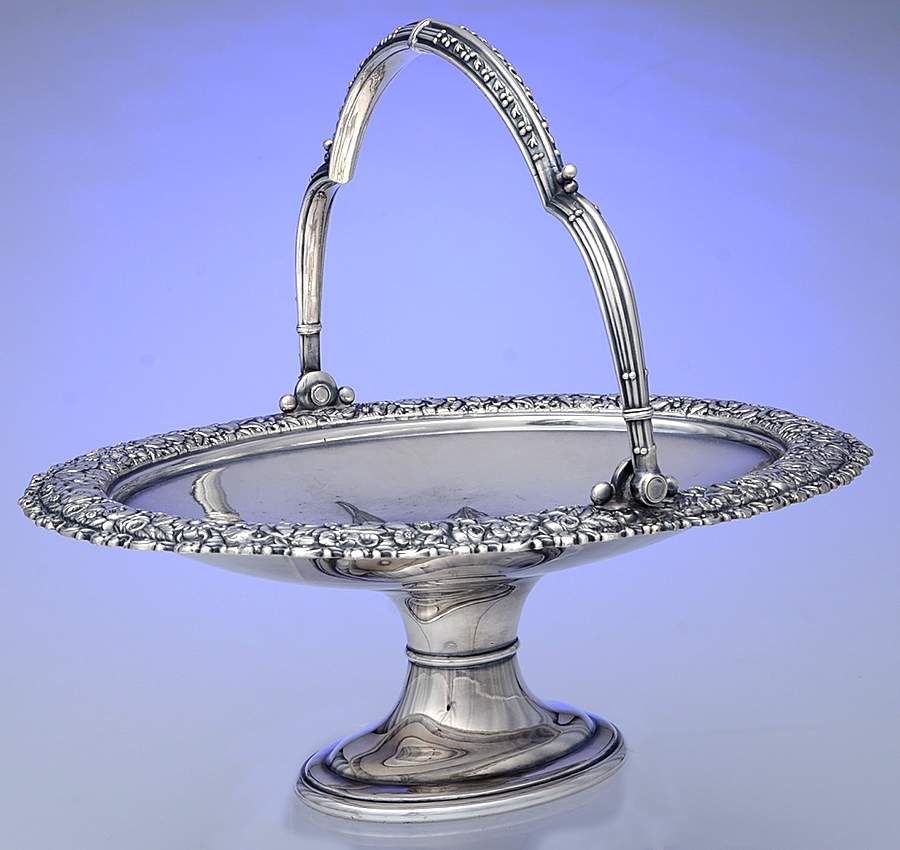 1907 (Silverplate, Hollowware) 12" Oval  Pedestal Handled Basket by International Silver-1
