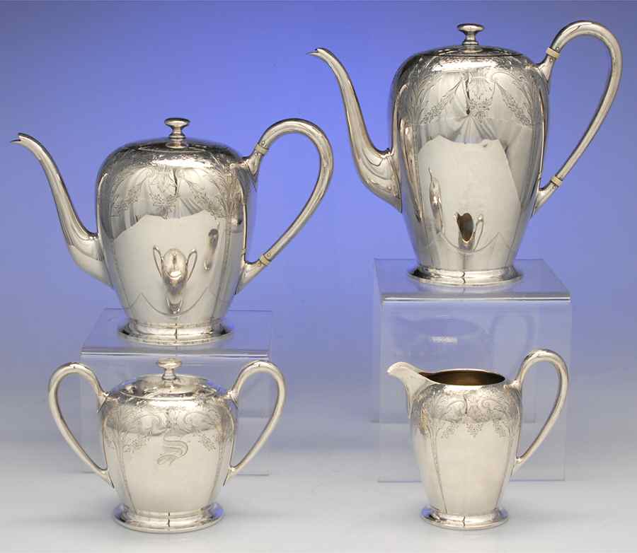 Sedan (Strl, Hlwr, Engraved Floral Swags) 4 Piece Tea Set (SCP, STP, SCR, SSU) by International Silver-1